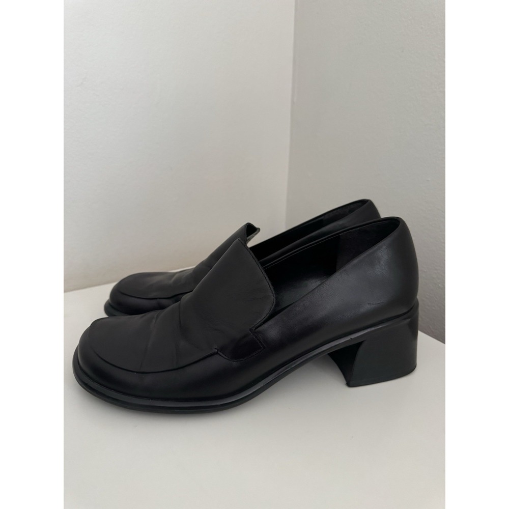 Franco Sarto Black Leather Bocca Loafer Heel Women's 8M Slip On